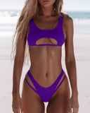 Bikini Women's Solid Color Split Swimsuit Hollow Snake Fabric Swimwear - Aqova
