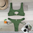 Bikini Women's Solid Color Split Swimsuit Hollow Snake Fabric Swimwear - Aqova