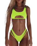 Bikini Women's Solid Color Split Swimsuit Hollow Snake Fabric Swimwear - Aqova