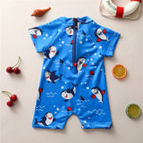Boys' Blue Shark One - Piece Romper - Short Sleeve Swimwear - Aqova