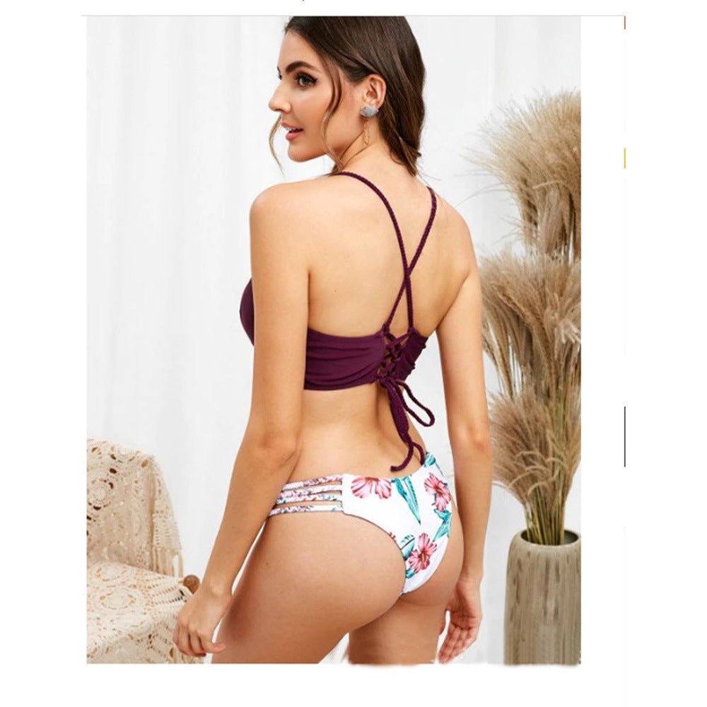 Braided Rope Bikini Swimsuit Printed Bikini Swimsuit - Aqova