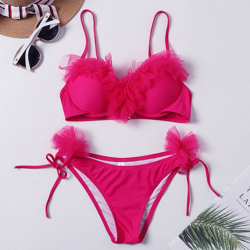 Chiffon floral bikini split swimsuit - Aqova
