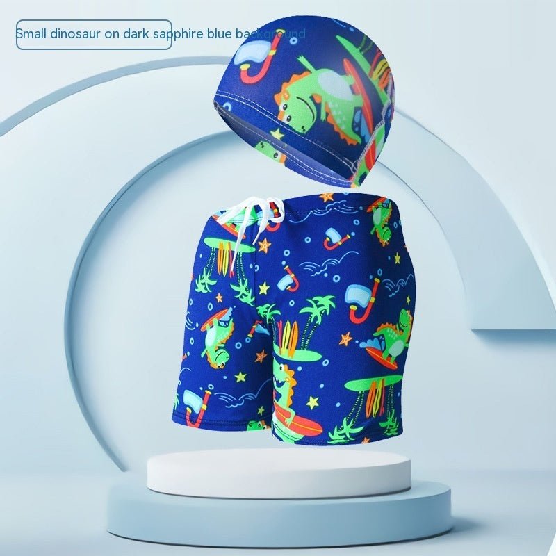 Children's Swim Trunks & Cap Set - Fun Dinosaur & Car Racing Designs - Aqova