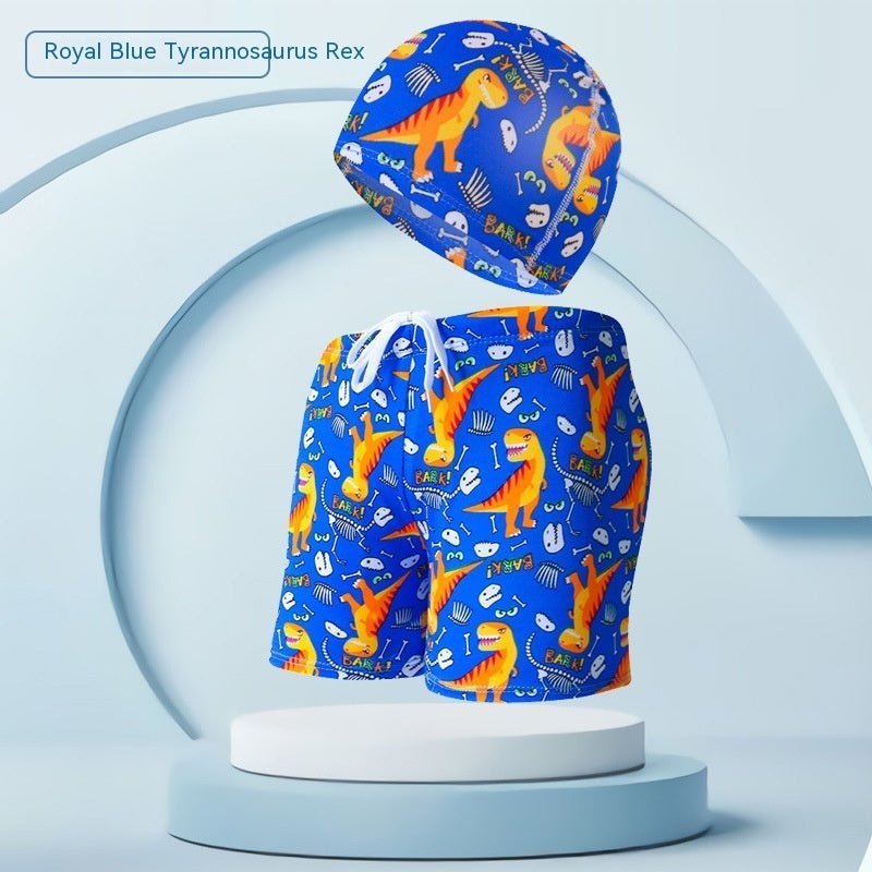 Children's Swim Trunks & Cap Set - Fun Dinosaur & Car Racing Designs - Aqova