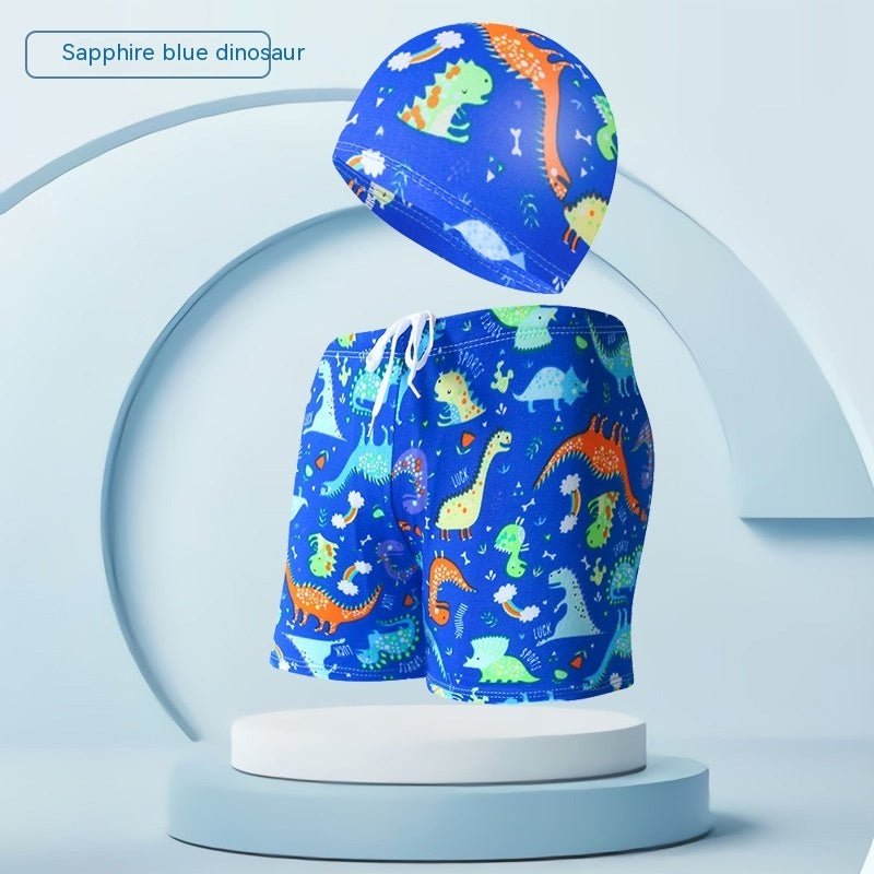 Children's Swim Trunks & Cap Set - Fun Dinosaur & Car Racing Designs - Aqova