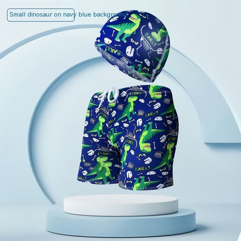 Children's Swim Trunks & Cap Set - Fun Dinosaur & Car Racing Designs - Aqova