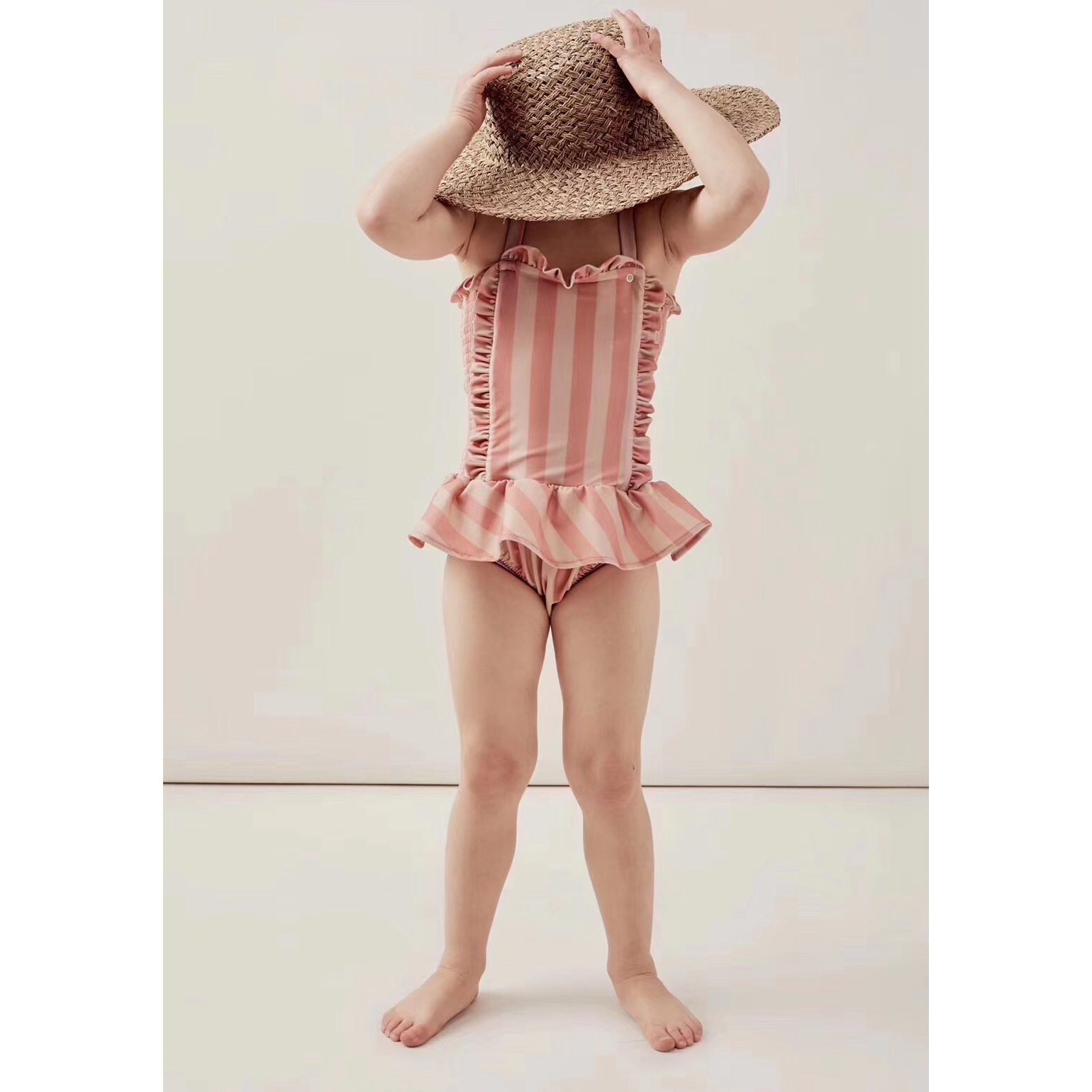 Children's Swimwear Ins Explosion Models Girls Siamese Striped Princess Wind Lace Swimsuit - Aqova