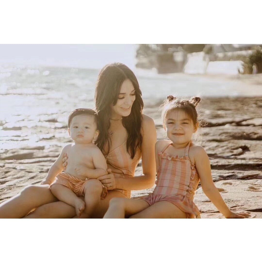 Children's Swimwear Ins Explosion Models Girls Siamese Striped Princess Wind Lace Swimsuit - Aqova