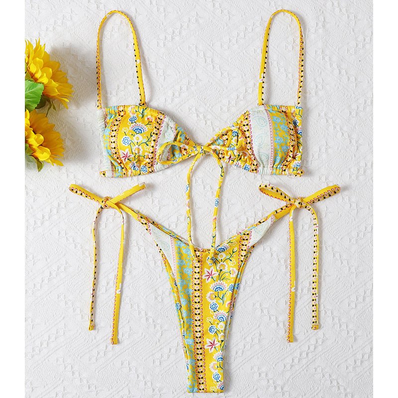 Chinese Style Printed Sub - system Belt Swimsuit - Aqova