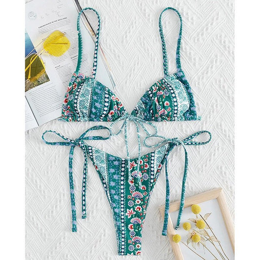 Chinese Style Printed Sub - system Belt Swimsuit - Aqova