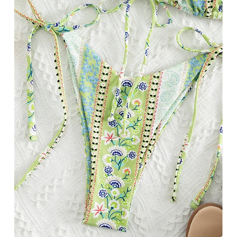 Chinese Style Printed Sub - system Belt Swimsuit - Aqova