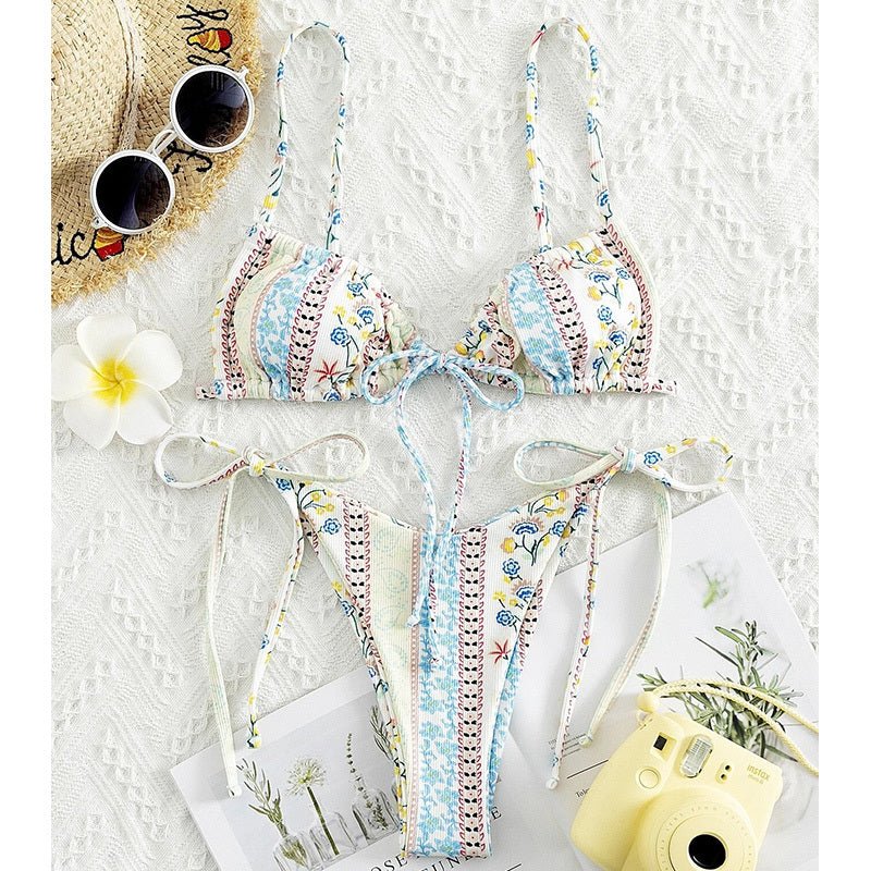 Chinese Style Printed Sub - system Belt Swimsuit - Aqova