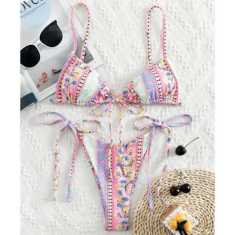 Chinese Style Printed Sub - system Belt Swimsuit - Aqova