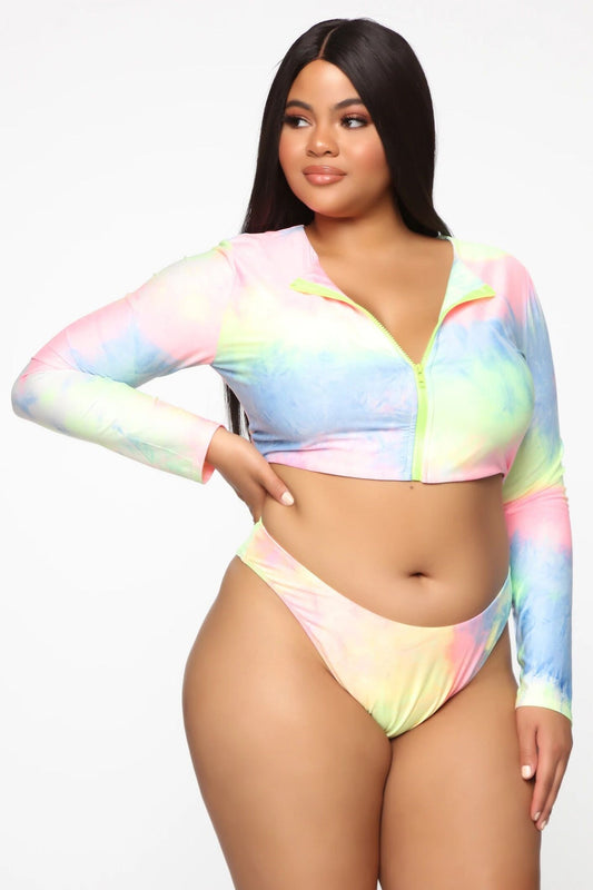 Colorful Plus Size Long Sleeve Zipper Swimsuit for Women – Sexy & Durable - Aqova
