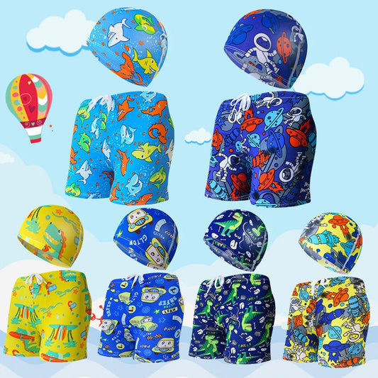 Cute Cartoon Beach Pants and Cap for Kids - Summer Swimwear Set - Aqova