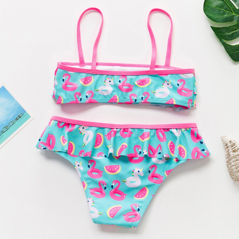 Cute Flamingo Ruffled Bikini Set for Girls - Stylish Swimwear - Aqova