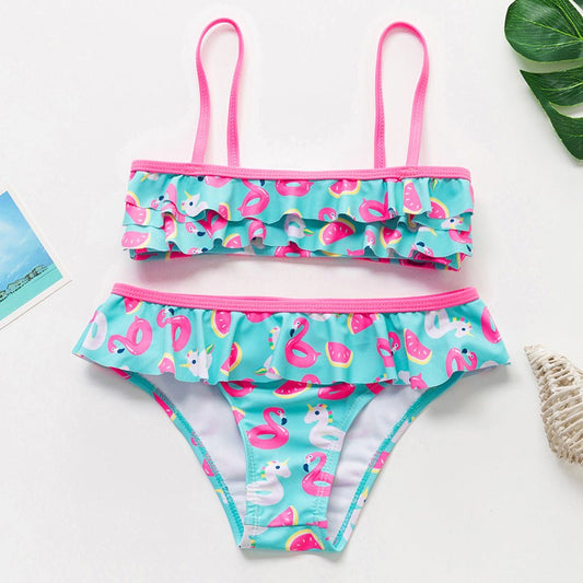 Cute Flamingo Ruffled Bikini Set for Girls - Stylish Swimwear - Aqova