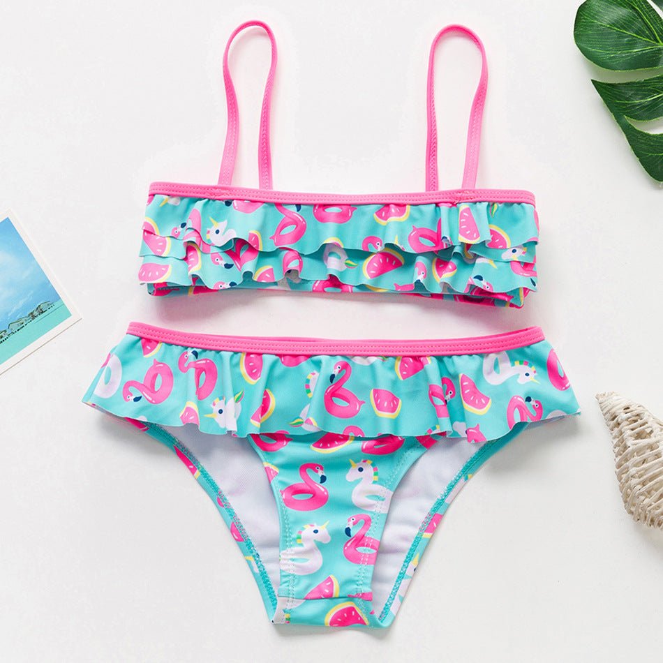 Cute Flamingo Ruffled Bikini Set for Girls - Stylish Swimwear - Aqova