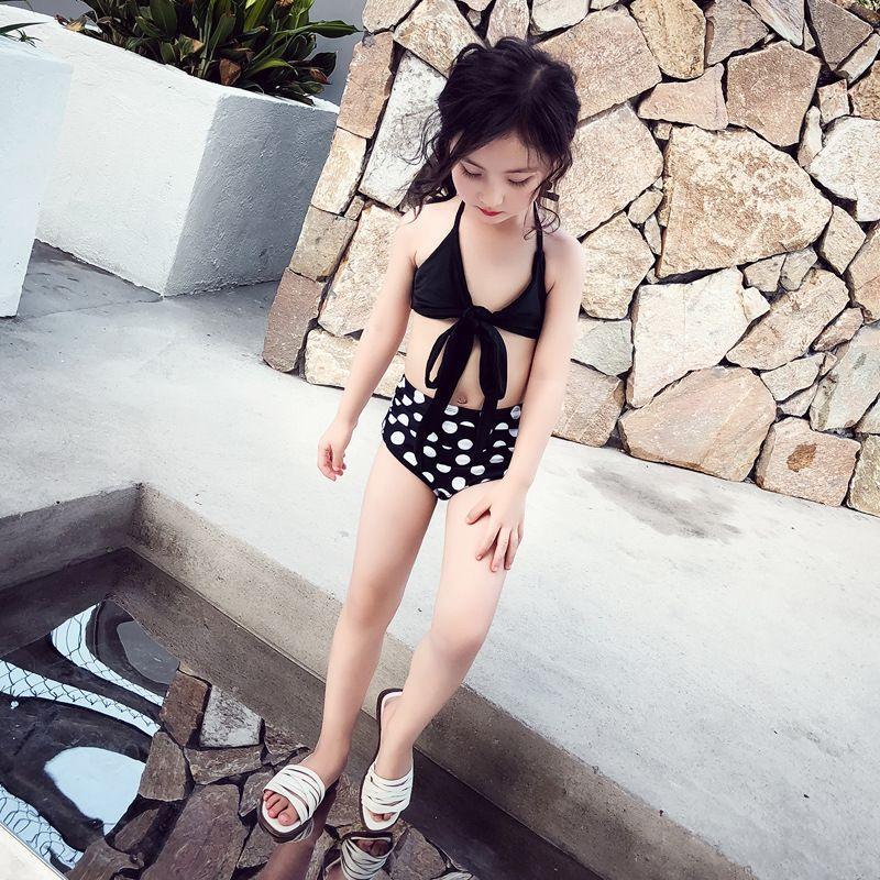 Cute Polka Dot Bikini for Girls - V - Neck Triangle Swimwear - Aqova