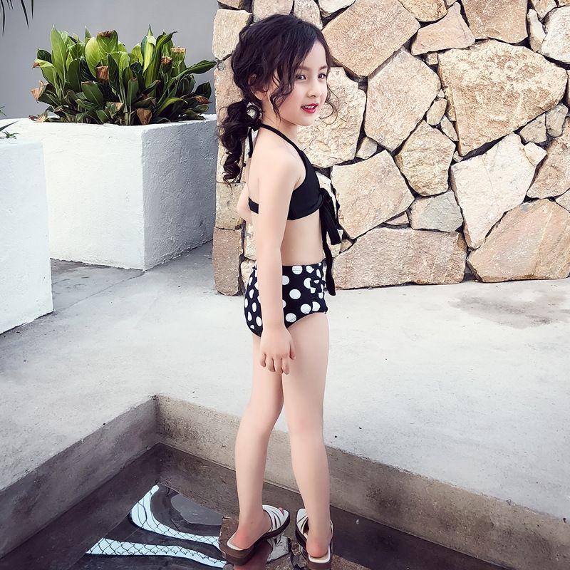 Cute Polka Dot Bikini for Girls - V - Neck Triangle Swimwear - Aqova