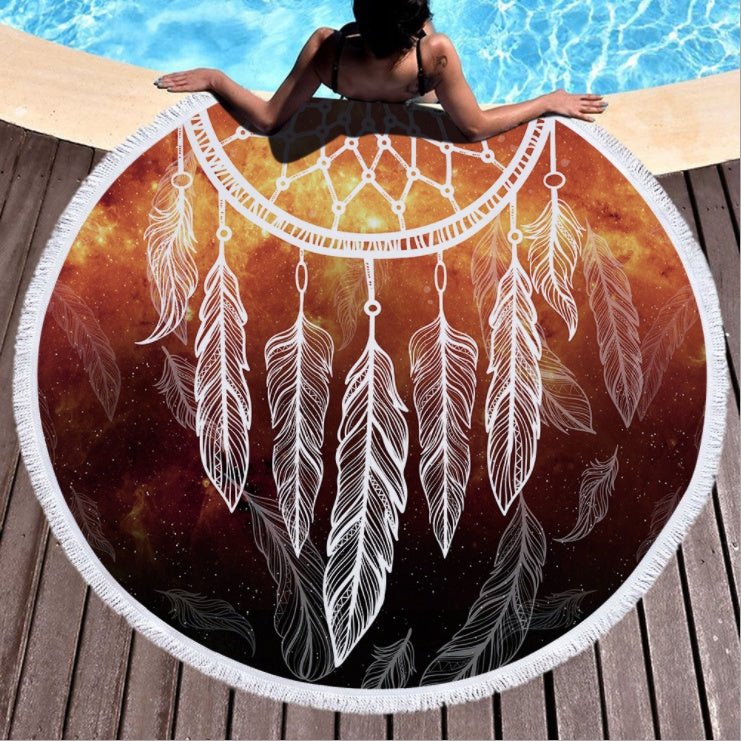 Dream Net Microfiber Round Beach Towel - Eco - Friendly Yoga Pad with Tassel - Aqova
