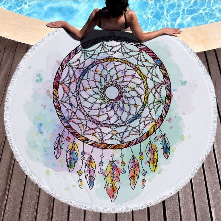 Dream Net Microfiber Round Beach Towel - Eco - Friendly Yoga Pad with Tassel - Aqova