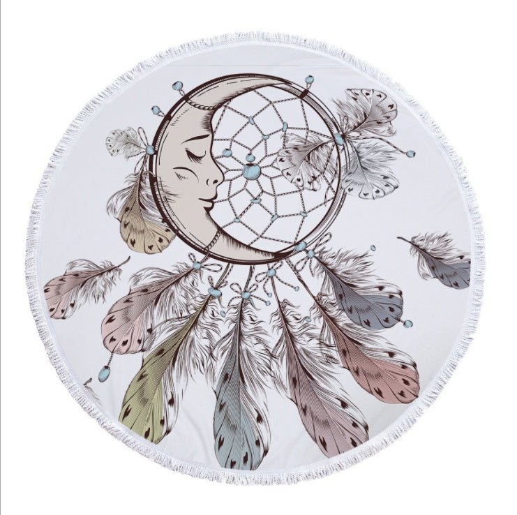 Dream Net Microfiber Round Beach Towel - Eco - Friendly Yoga Pad with Tassel - Aqova