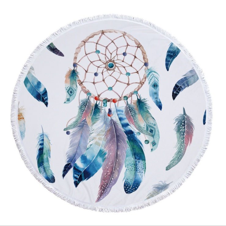 Dream Net Microfiber Round Beach Towel - Eco - Friendly Yoga Pad with Tassel - Aqova