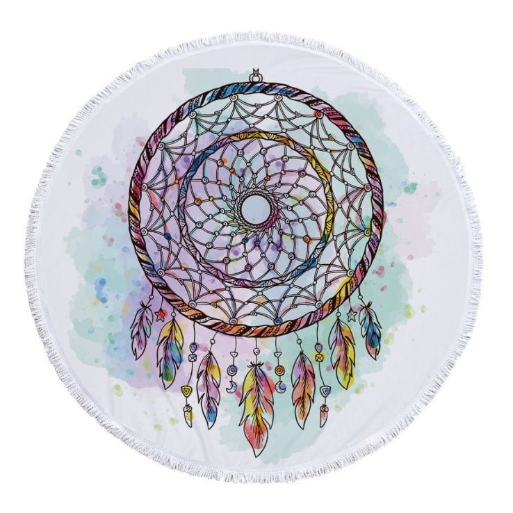Dream Net Microfiber Round Beach Towel - Eco - Friendly Yoga Pad with Tassel - Aqova