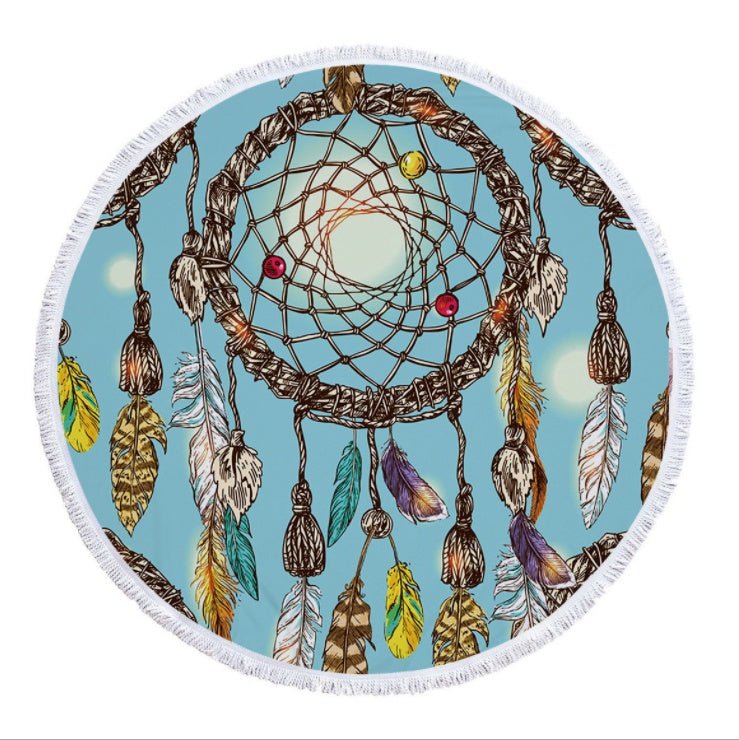 Dream Net Microfiber Round Beach Towel - Eco - Friendly Yoga Pad with Tassel - Aqova