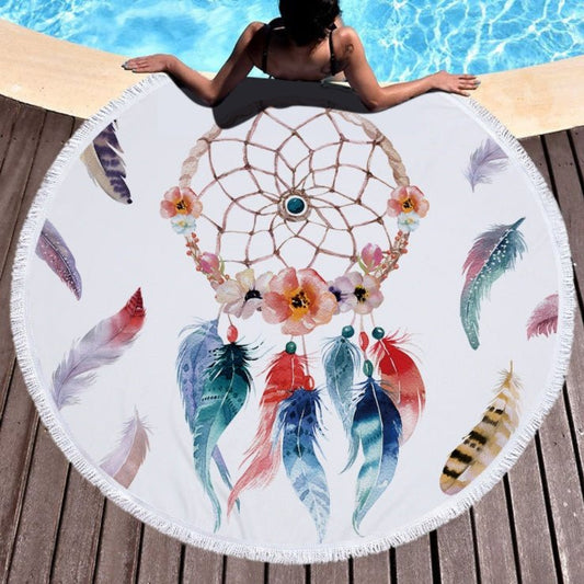 Dream Net Microfiber Round Beach Towel - Eco - Friendly Yoga Pad with Tassel - Aqova