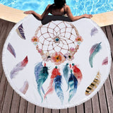 Dream Net Microfiber Round Beach Towel - Eco - Friendly Yoga Pad with Tassel - Aqova