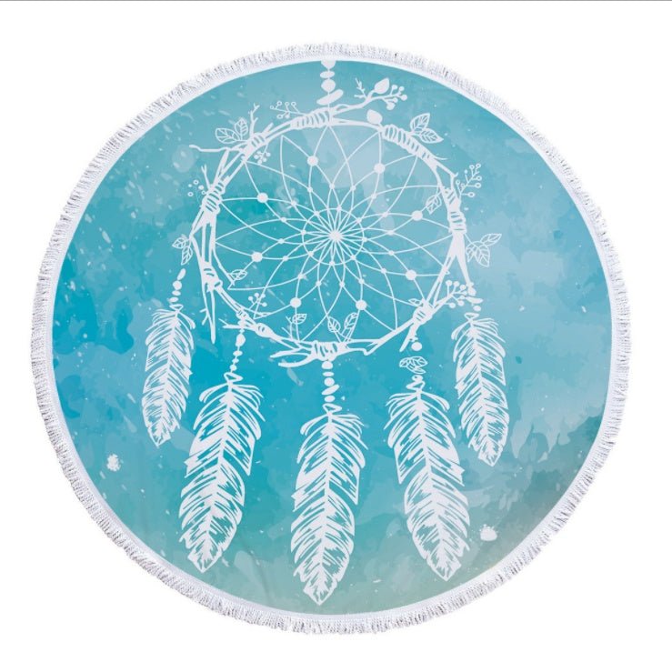 Dream Net Microfiber Round Beach Towel - Eco - Friendly Yoga Pad with Tassel - Aqova