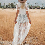 Elegant Beach Blouse - Lightweight Lace Swimwear Perfect for Summer - Aqova