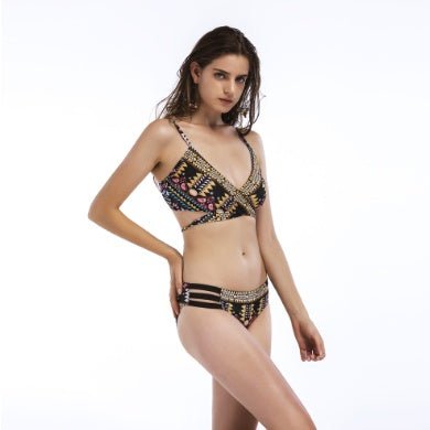 Ethnic Style Print Bikini Swimsuit - Sexy & Durable Chest Cross Straps - Aqova