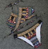 Ethnic Style Print Bikini Swimsuit - Sexy & Durable Chest Cross Straps - Aqova