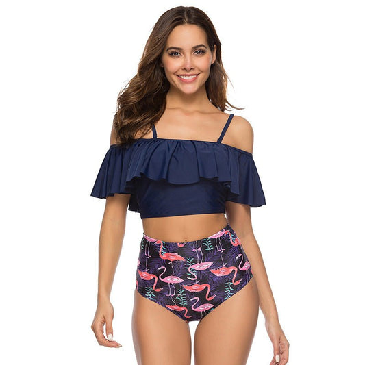 European And American Ruffled Multicolor Printed Bikini - Aqova