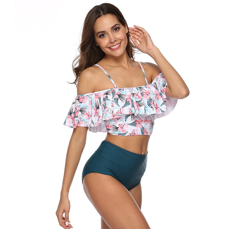 European And American Ruffled Multicolor Printed Bikini - Aqova