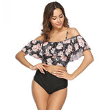 European And American Ruffled Multicolor Printed Bikini - Aqova