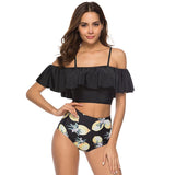 European And American Ruffled Multicolor Printed Bikini - Aqova