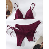 Explosive Bikini Solid Color Split Swimsuit Three - piece Set - Aqova