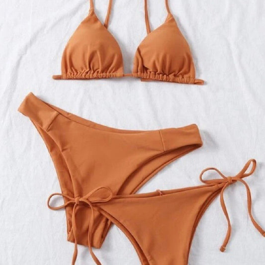 Explosive Bikini Solid Color Split Swimsuit Three - piece Set - Aqova