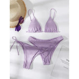 Explosive Bikini Solid Color Split Swimsuit Three - piece Set - Aqova