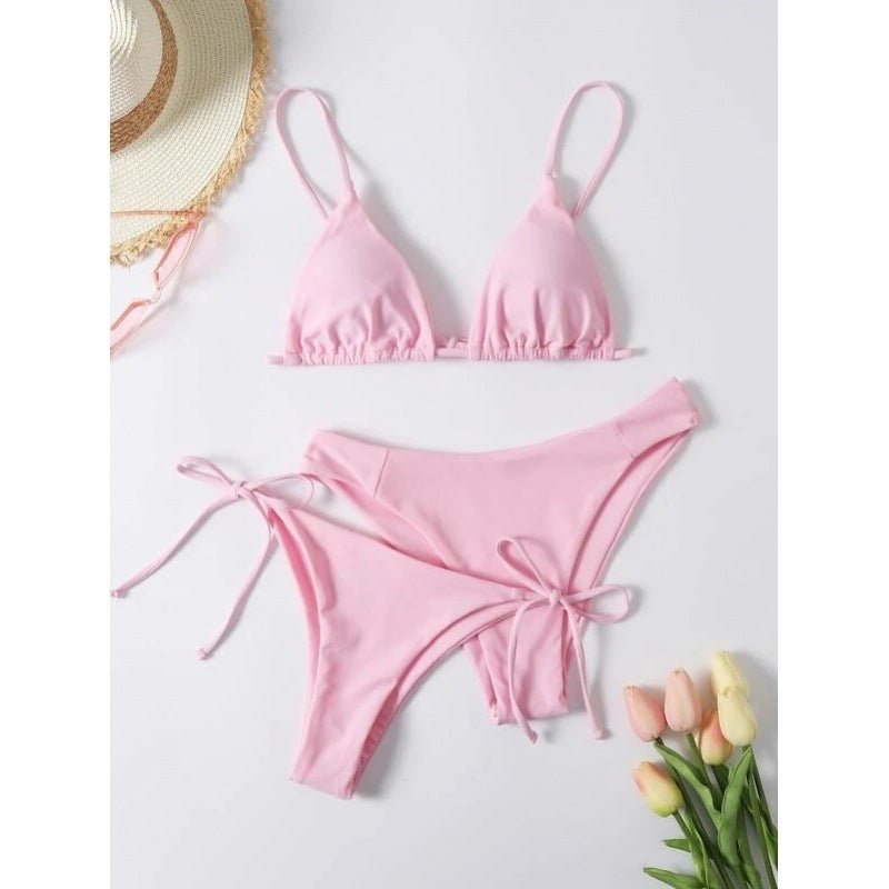 Explosive Bikini Solid Color Split Swimsuit Three - piece Set - Aqova