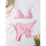 Explosive Bikini Solid Color Split Swimsuit Three - piece Set - Aqova