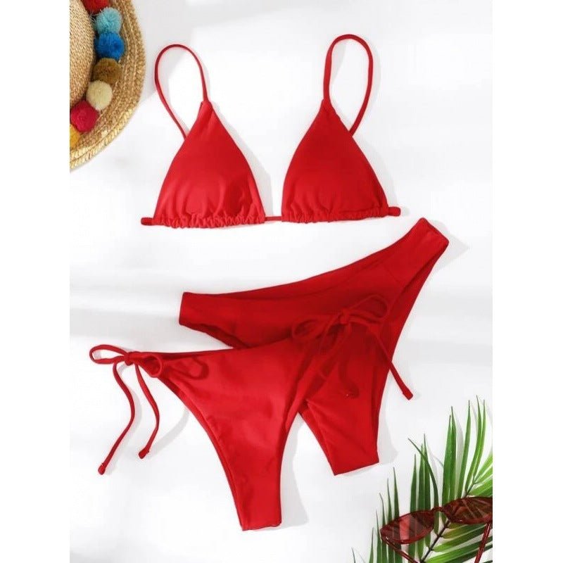 Explosive Bikini Solid Color Split Swimsuit Three - piece Set - Aqova