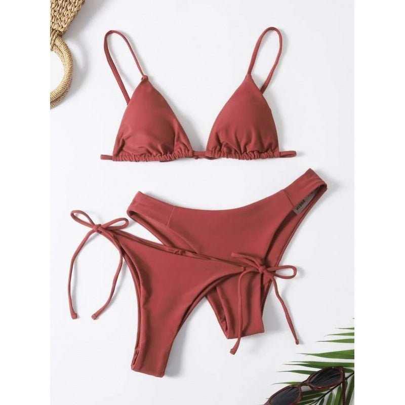Explosive Bikini Solid Color Split Swimsuit Three - piece Set - Aqova