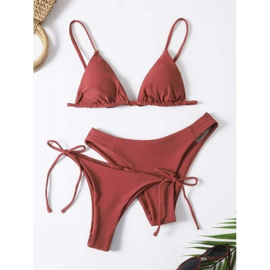 Explosive Bikini Solid Color Split Swimsuit Three - piece Set - Aqova