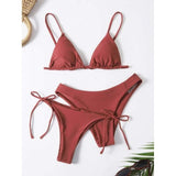 Explosive Bikini Solid Color Split Swimsuit Three - piece Set - Aqova