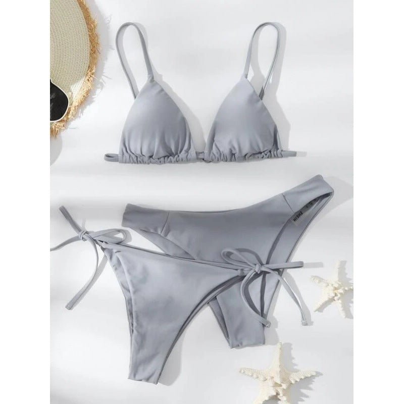 Explosive Bikini Solid Color Split Swimsuit Three - piece Set - Aqova